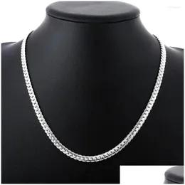 Łańcuchy 925 Sterling Sier łańcuch 18k złoto plastowany 6 mm fl bokiem Naszyjnik dla kobiet Party Prezent Prezent Moda Zaraz W ślubie Deli Ot6j5