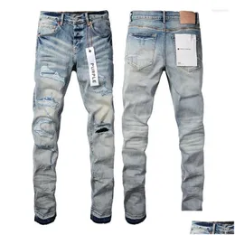 Herren Jeans Luxusmarke Lila Mann Schwarz High Street Farbe Iti Muster Beschädigt Zerrissene Röhrenhose Denim Hosen Drop Lieferung Appare Dh5Wv