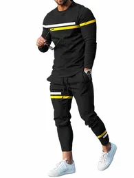 Gestreifte Herrenhose Trainingsanzug 2-teiliges Set FI Sportswear Frühling Streetwear Lg Sleeve T-Shirt Übergroße Männer Kleidung L8sR #
