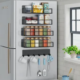 Racks Magnetic Spice Rack With Toilet Paper Holder Jar Organizer Fridge Magnetic Shelf Without Drilling Saving Space For Refrigerator