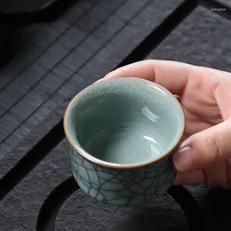 أكواب صحن Longquan Celadon Office Teacup Creative Ceramic GE Kiln Ice Claze Glaze Master Cup Hose Small Tea Bowl Drinkware
