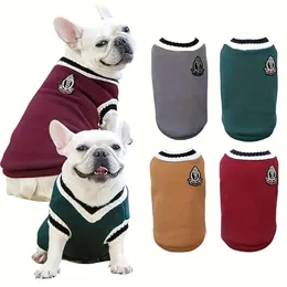 Colete de outono e inverno para animais de estimação, roupas com gola em V, suéteres elegantes, casaco para cães, roupas para clima frio