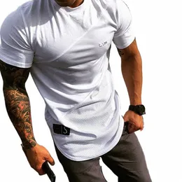 herr sommar fi fitn tees gym sport kör lapptäcke korta ärmar skjorta andningsbar kroppsbyggande t-shirt man kläder i3yn#
