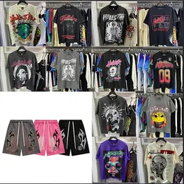 디자이너 Hellstar Shirt Mens 여자 남성 반바지 짧은 슬리브 티 헬스타 폴로 디자이너 힙 스트리트 낙서 로고 T 셔츠 헬스타 짧은 반바지 의류