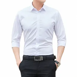 Yasuguoji Busin Casual Three Quarter Sleeve Shirt Men Classic Colour Male Social Dr koszule dla mężczyzny Summer Slim Tops U95d#