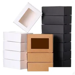 Envoltório de presente 30 pcs mini caixa de papel kraft com janela presente embalagem deleite para sabão padaria candyblack marrom branco gota entrega home ga otsyz