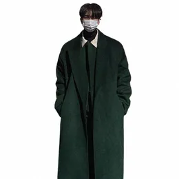 IEFB LG Yün Palto Erkekler Sonbahar Kış Kore Fi Gevşek Kalın Hendek 2023 Diz Erkek Ceket 9A6518 O2MT#