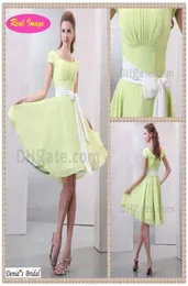 Lindo vestido de dama de honra com decote quadrado verde claro para jovem menina manga curta chiffon HX56 Dhyz 012161372