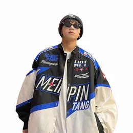 gmiixder Uniforme da baseball per motociclista Americano Streetwear Giacca da corsa vintage oversize da uomo Giacca bomber ricamata vintage 34p3 #