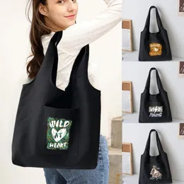 Einkaufstaschen Damen Organizer Tasche Canvas Tote Wild Bedruckte Schulter Wiederverwendbare Casual Supermarkt Handtaschen