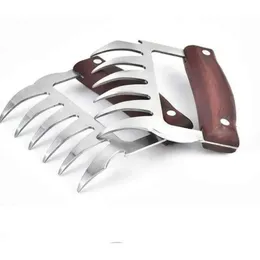 BBQ Meat Claws with Corkscrew Wooden Handle Stainless Steel Meat