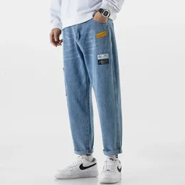 Koreanska modemän jeans klassisk man rak denim wideleg byxor fast färg bagy ljus blå grå svart 3xl 240313