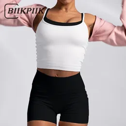 Mulheres Tracksuits Biikpiik Básico Contrastante Mulheres Duas Peças Define Casual Sporty Fitness Shorts Terno Jogging Skinny Camisole Cintura Elástica