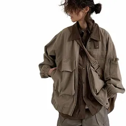 Jaqueta bomber masculina vintage multi-bolso solto safari casaco harajuku lapelas oversize jaquetas de carga primavera outono unisex casaco casual a76Y #