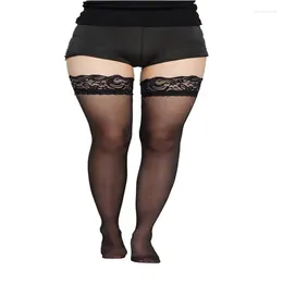 Meias femininas plus size sexy renda superior anti deslizamento silicone coxa alta meia sheers nylons meia-calça sobre o joelho lingerie