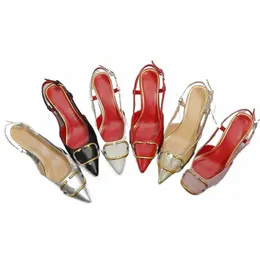 Neue Dr-Schuhe Sandalen Flache Sandale Metallschnalle High Heel Schuhe Marke Echtes Leder Spitze Zehe Dünne Fersen Frauen Fi Sommer Flacher Einzelschuh s9on #