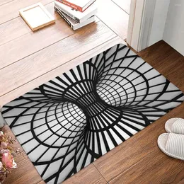 Mattor OP Art Svart och vit trådramtunnel Optisk illusion Non-Slip Rug Doormat vardagsrum Matt Balkong Mattan Entré Dörr