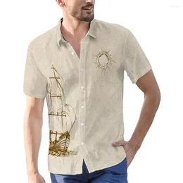 Camicie casual da uomo Barche a vela oceaniche Stampa digitale 3D Manica corta Abbottonatura Camicia estiva quotidiana Resort Vacanze Vacanze Abiti maschili