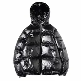 Preto brilhante Mens Casacos e Jaquetas Mulheres Harajuku Parkas Cott Acolchoado Com Capuz Brilhante Jaqueta Masculina Unissex Roupas de Inverno m6Oa #