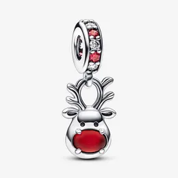 Red Reindeer Dangle Charm Pandoras 925 Sterling Silver Luxury Charm Set Pulseira Fazendo encantos Designer Colar Pingente Caixa Original Top Quality Atacado