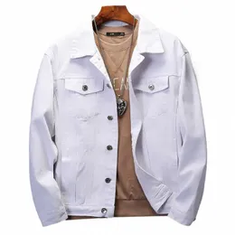 men's Classic Denim Jacket Autumn Casual Street Pocket Single Breasted White Pink Black Jeans Jacket Coat L49x#