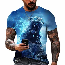 Tiger Fighting Animal Beast Fierce T-shirt 3D Print T Shirt Summer Męskie Męskie Tope z krótkim rękawem TES MĘŻCZYZNIE DESYKTALNE Ubrania 845i#