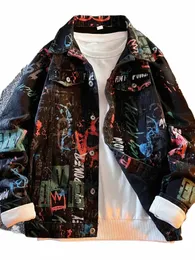 Mafokuwz Leter Graffiti Denim Jacket Men's Fi Spring Punk Wear Korean Kpop Trand Slim Top Unisex Handome Jeans Coat C0ZW＃