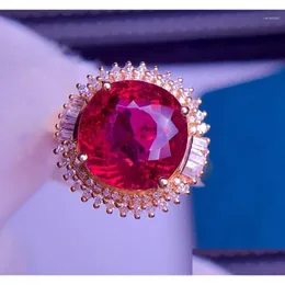 Anéis de cluster E401 Rubillite Anel Fine Jewelry 18 K Ouro Natural Rubi Turmalina 4.6ct Gemstone Diamante Presente Feminino para Mulheres Drop de Dhhux
