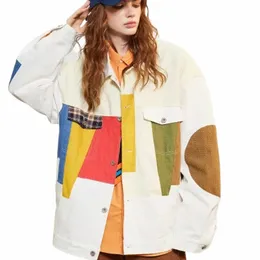 Koreanische Fi Denim Jacke Männer Frauen Hip Hop Vintage Patchwork Gradienten Varsity Jacke Harajuku Lose Cowboy Mantel Frühling Herbst j07L #