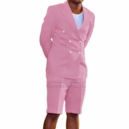 Klassisk linne kostymuppsättningar för män casual party fi blazer shorts två stycken anpassade manliga smala passformar dubbelbröst dräkter j72s#