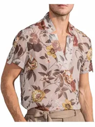 Incerun camisa masculina fr impresso com decote em v 2023 manga curta respirável streetwear malha casual camisas soltas roupas masculinas S-5XL 19zA #