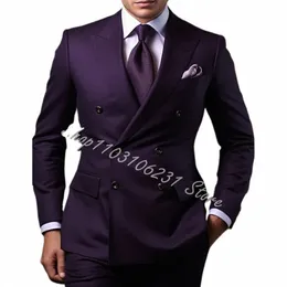 Ny ankomst Double Breasted Men Suits Slim Fit Wedding Groom Tuxedos 2 Piece Formal Man Fi Costume Homme Jacket Pants R6WV#