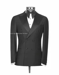 Черный Мужские костюмы Свадебные смокинги Двубортный остроконечный лацкан Одежда Жених Пром Вечеринка Формальный пиджак Брюки Наборы куртка + брюки g7Kt #
