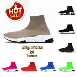 Designer Sock Shoes Män kvinnor Graffiti White Black Red Beige Pink Clear Sole Lace-Up Neon Yellow Socks Speed ​​Runner Trainers Flat Platform Sneakers 36-47 Casual Apl