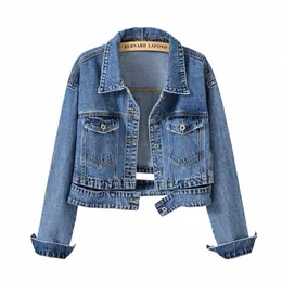 Frühling Herbst Frauen Denim Jacke Casual LG Sleeve Mantel Butt Up Jacken Streetwear Oberbekleidung Jeans Jacken c5Vb #