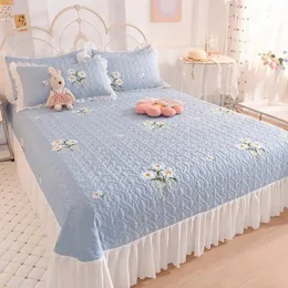 Colcha de chiffon renda acolchoada cama de casal estilo princesa algodão areia queen colcha casa confortável capa de cama não fronha 240314