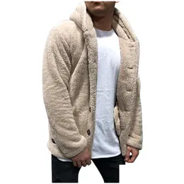 Herrjackor herrknappar kappa varm faux vinter casual lös dubbelsidig p hoodie fluffig fleece päls jacka hoodies ytterkläder drop de dhzmq