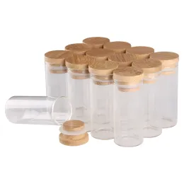 Kavanozlar 12pcs/lot 10ml 15ml 20ml 25ml 30ml 40ml 45ml 50ml 60ml Cam Bambu Kapslı Boş Şişeler Spice Jars Cam Gemiler DIY El Sanatları