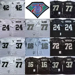 1984 1998 Retro Futbol 24 Charles Woodson Jersey 37 Lester Hayes 42 Ronnie Lott 77 Lyle Alzado 72 John Matuszak 16 Jim Plunkett 1976 1980 Vintage Siyah Beyaz