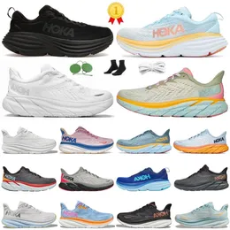 Bondi 8 One One One One One Clifton 9 Black Triple White Running Shoes 남성 여성 하버 미스트 복숭아 채찍 흡수 도로 녹색 운동화