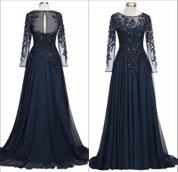 Темно-синие прозрачные шифоновые платья с длинными рукавами для матери невесты, камни из бисера длиной до пола, вечерние платья для вечеринок BA91354706554
