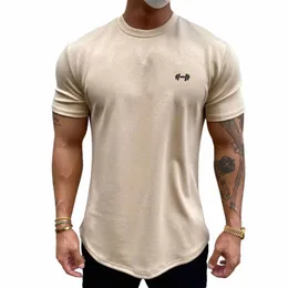 2023 Summer Gym T Shirt Mężczyzn kulturystyka Fitn Cott Cott Short Sleeve T-shirt TEE TEE FI TSHIRT MAN MAN CONTIONS E76F#