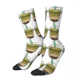 Herrstrumpor Happy Funny Green Boba och Taro Retro Harajuku Milk Hip Hop Casual Crew Crazy Sock Gift Mönster tryckt