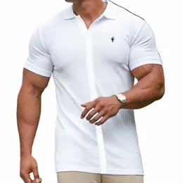 Sommar Nya män Turn-Down Collar Polo Shirt Cardigan Single Breasted Sports Casual T-shirt utomhus Leisure Vacati Kort ärm T3HQ#