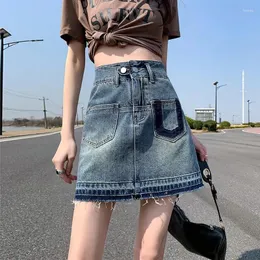 Skirts GUUZYUVIZ Summer High Waist Slim Irregular Fashion Denim Retro A-line Mini Skirt Women