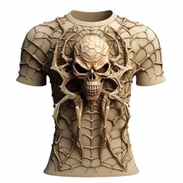 Skull T-shirts för män 3D Spider Print Street Designer Herrkläder Dagliga avslappnade korta ärmar Toppar Löst överdimensionerade sweatshirt T3MZ#