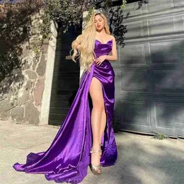 Abiti sexy urbani Vinca Sunny Purple Collo a cuore Sirena Raso Lungo Prom Spacco laterale Abiti da sera da donna Festa formale Custom Made yq240327