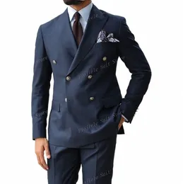 Nya Navy Blue Men Formal OCN Busin Suit Groom Groomsman Wedding Party Tuxedos 2 Piece Set Jacket and Pants Z9RN#