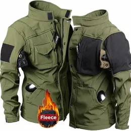 Jaqueta de lã de inverno Homens Equitação Outdoor Motorcycle Coats Tactical Multi-bolso Soft Shell Impermeável À Prova de Vento Quente Pele de Tubarão K1YF #