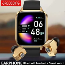 Watches Sacosding Headset Smart Watch Tws Two in One Wireless Bluetooth Dual Headset Call Health Blood Pressure Sport Music Smartwatch